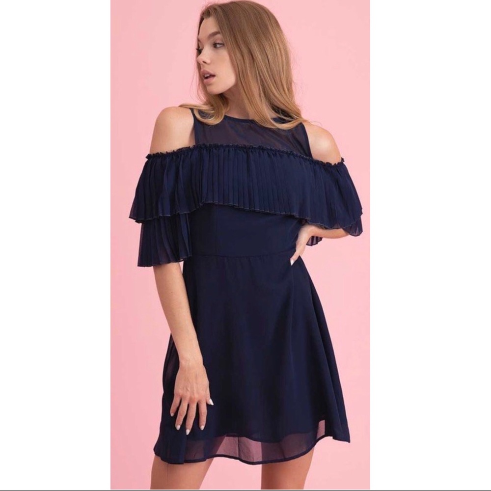 RETHM Cold Shoulder Blue Pleat Dress NWT